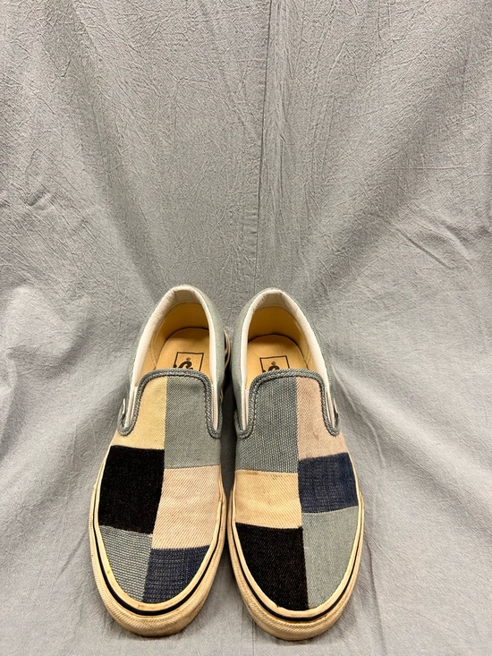 Vans Shoes - Vans Patchwork Slip-On Sneakers in Beige, Black & Blue